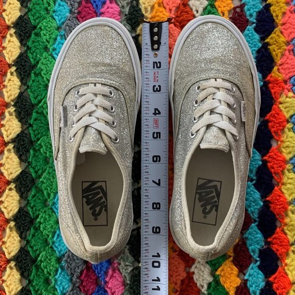 Vans Authentic Metallic Silver Glitter Lace Up Flat Skate Sneaker Waffle… - Picture 9 of 11